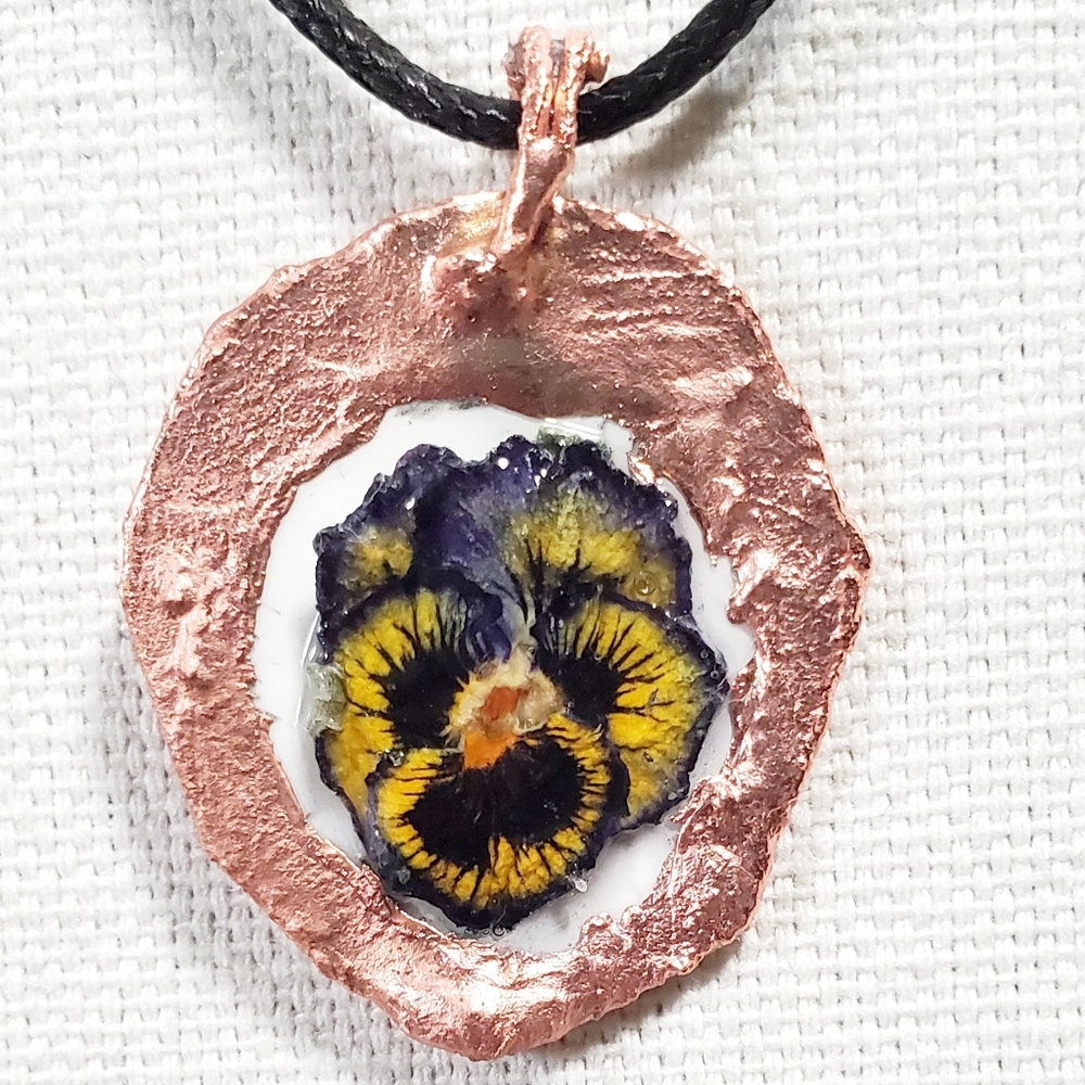 Copper Pansy flower Necklace